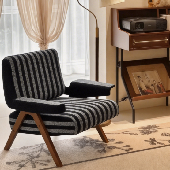 Casual Modern Solid Wood Striped Accent Armchair