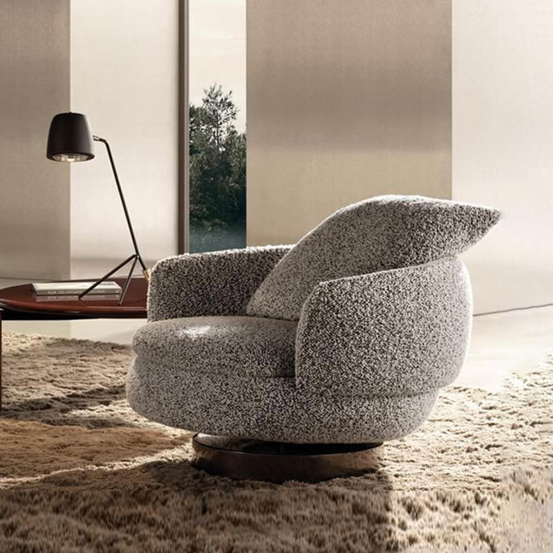 Gray Boucle Swivel Accent Chair with Curved Arms and Plush Lounge Seat
