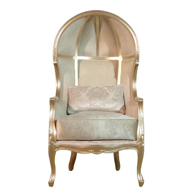 French Gold-Finished Canopy Velvet Accent Armchair