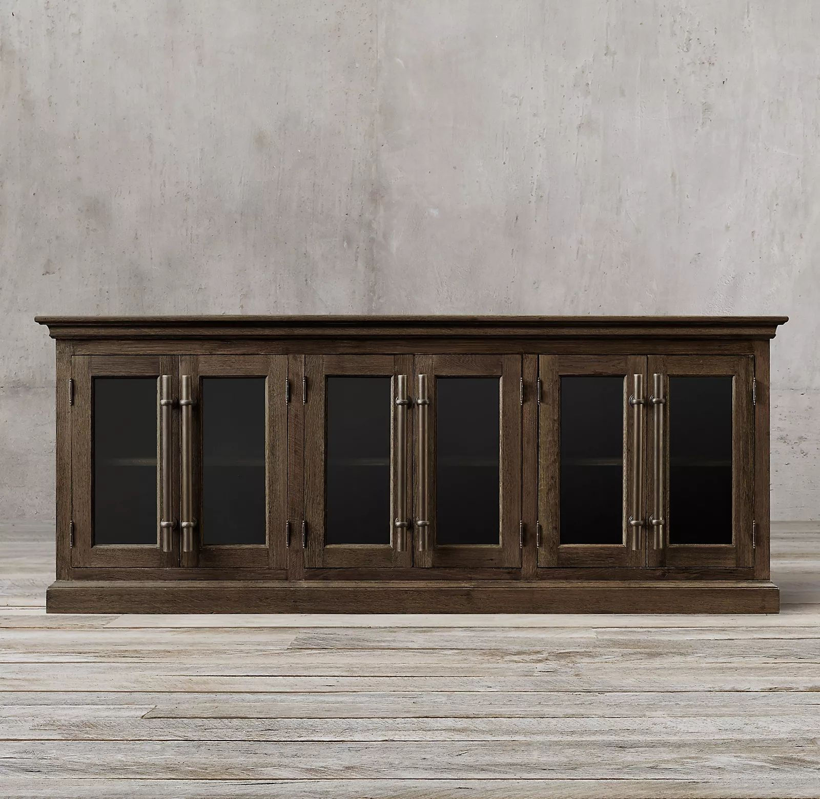 Rustic Wood Glass Door Sideboard 6 Door Buffet Storage Cabinet Credenza