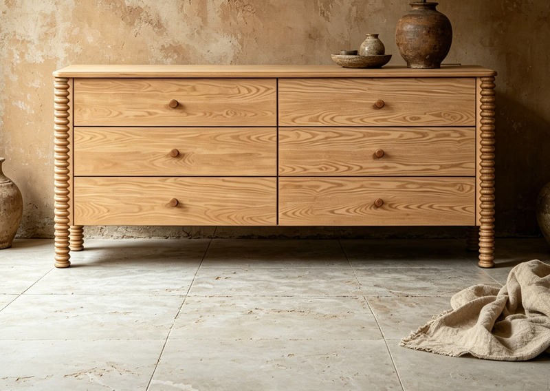 Spindle-Accented Wooden Dresser