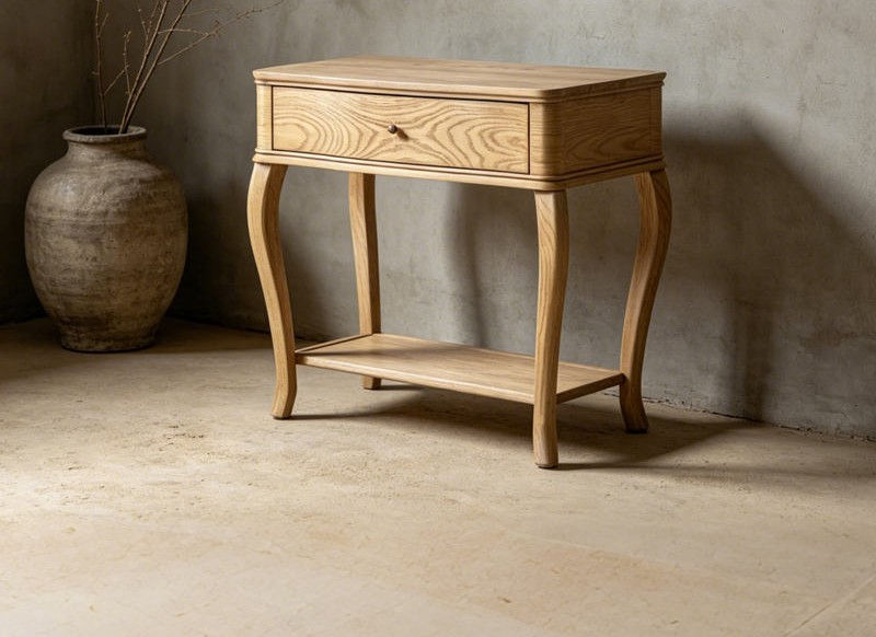 Curved-Leg Single-Drawer Wooden Nightstand