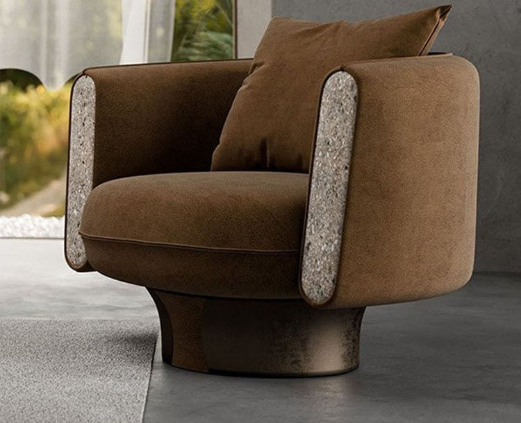 Swivel Velvet Accent Chair Stone Armrest Round Rotating Base Lounge