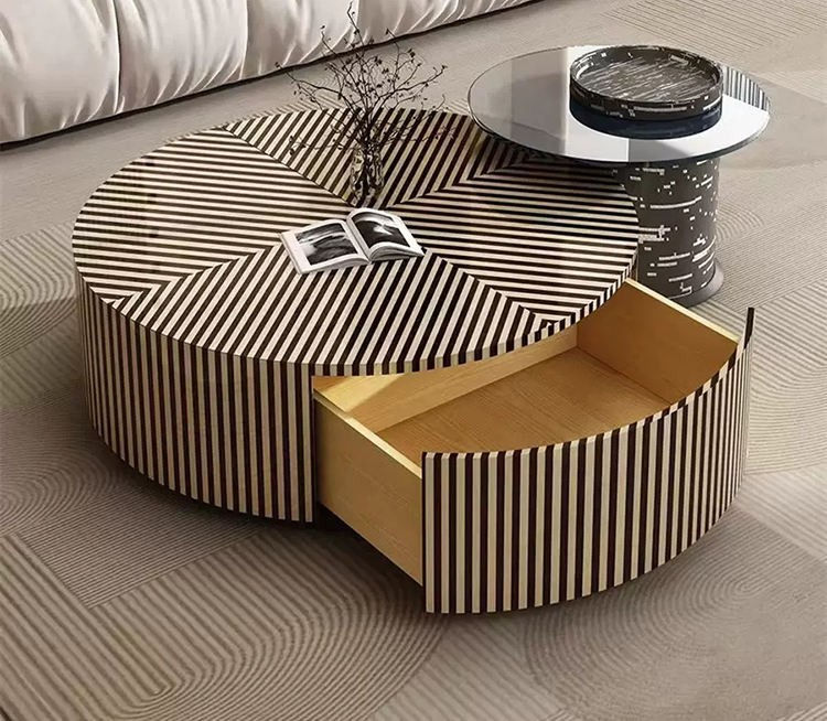Modern Luxury Zebra Stripes Round Coffee Table and Side Table Set