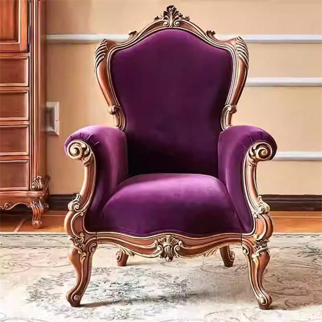 Regal Velvet Carved Wood Armchair