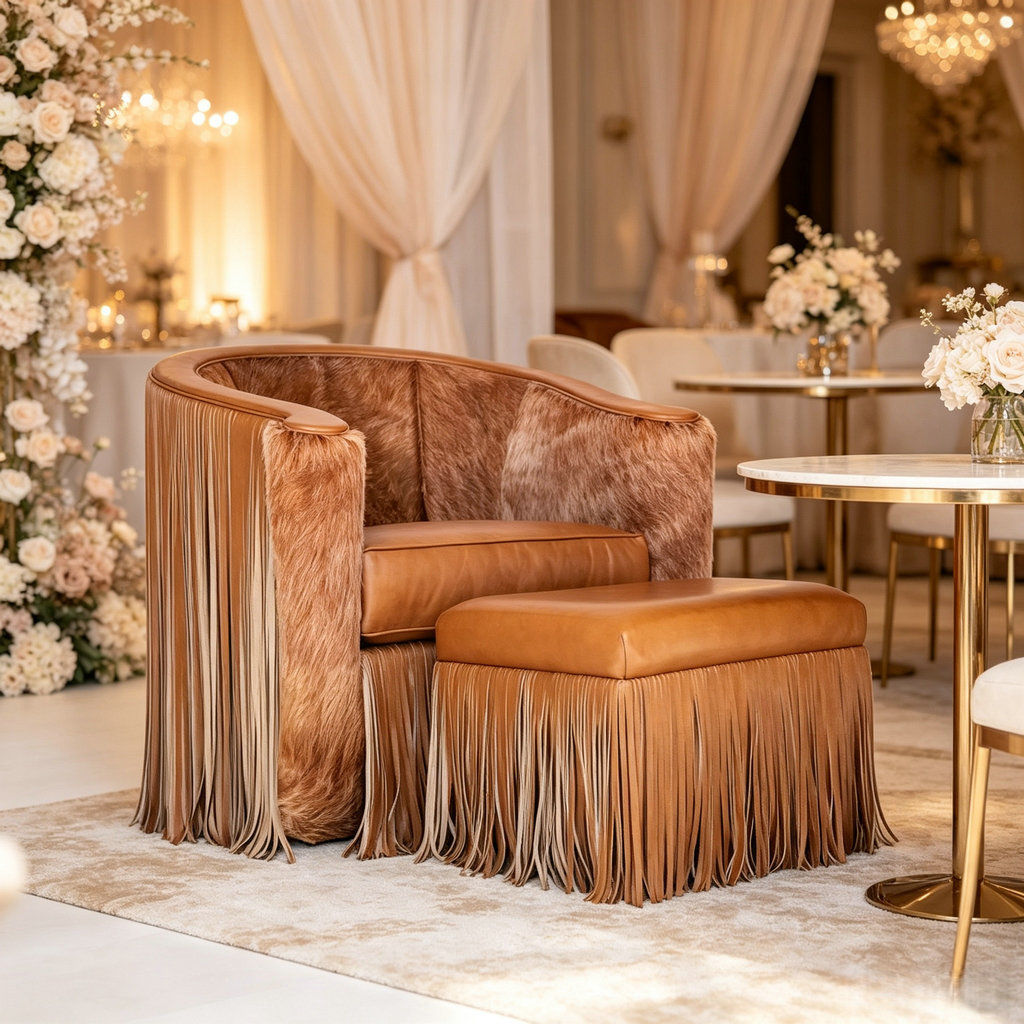 Brown Faux Fur Fringe Swivel Chair, Upholstered Accent Lounge Chair