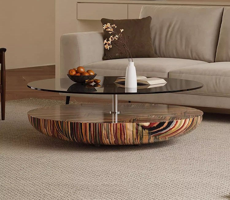 Modern Multi-Tier Multi-Colored Wooden and Glass Coffee Table