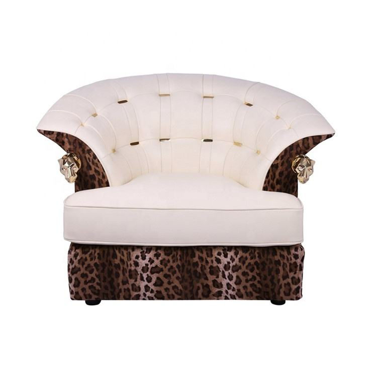 Luxury Leopard Print and Cream Tufted Accent Armchair