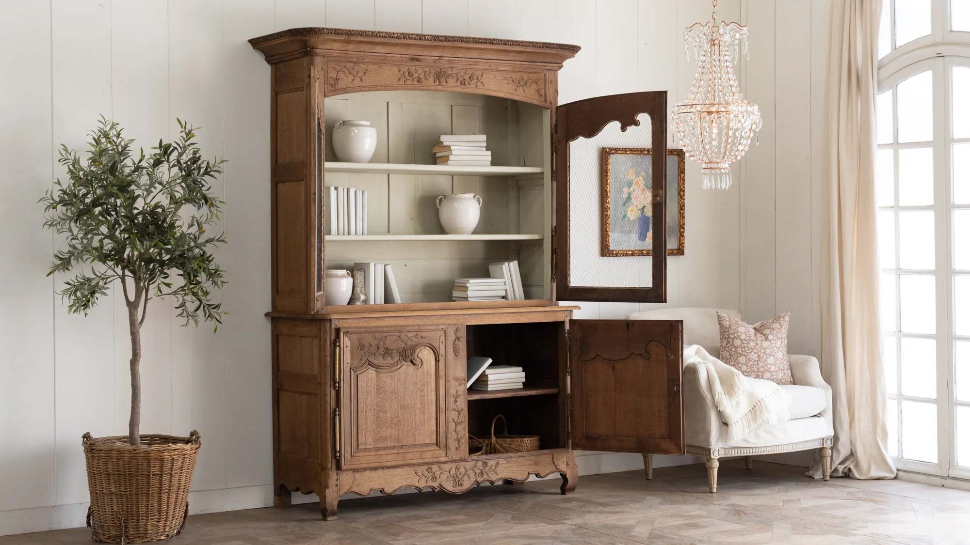 Carved French Country Hutch