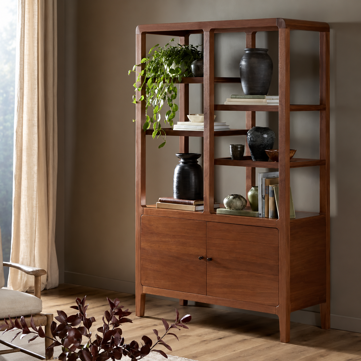 Asymmetric Wood Display Bookshelf
