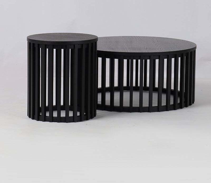 Contemporary Slatted Wood Nesting Coffee Table Set