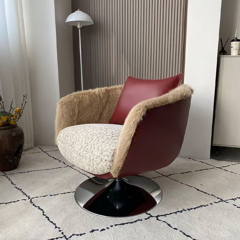 Modern Luxury Faux Fur and Fabric Swivel Accent Lounge Chair