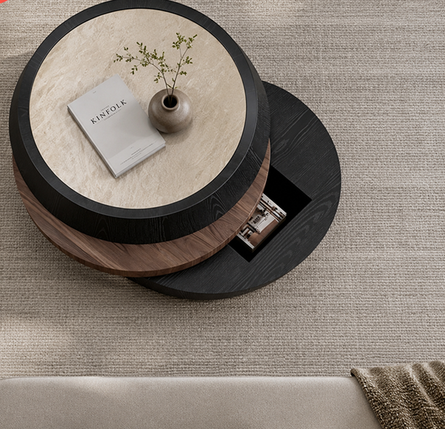 Modern Rotating Sintered Stone Coffee Table