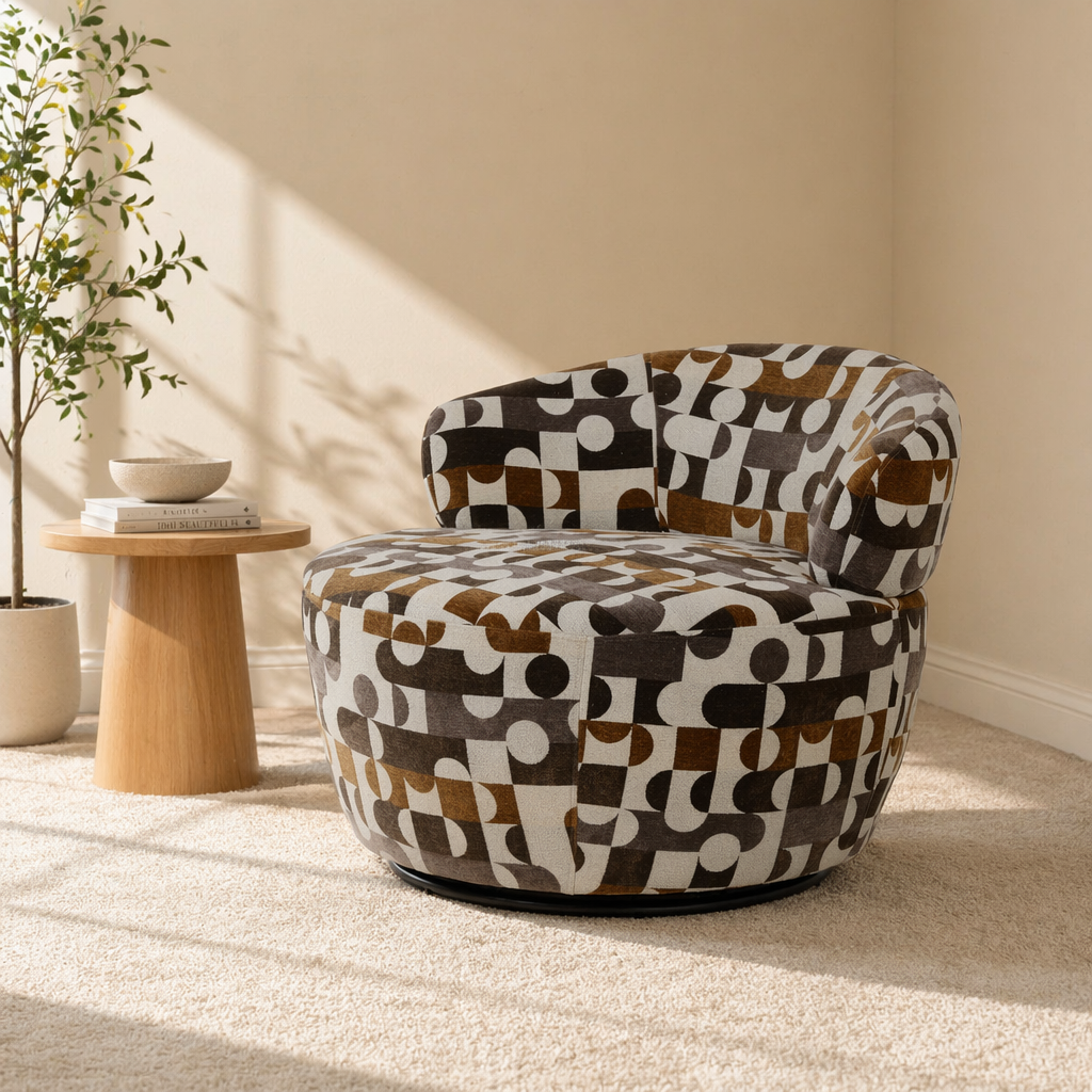 Modern 360 Degree Swivel Lounge Chair with Geometric Pattern