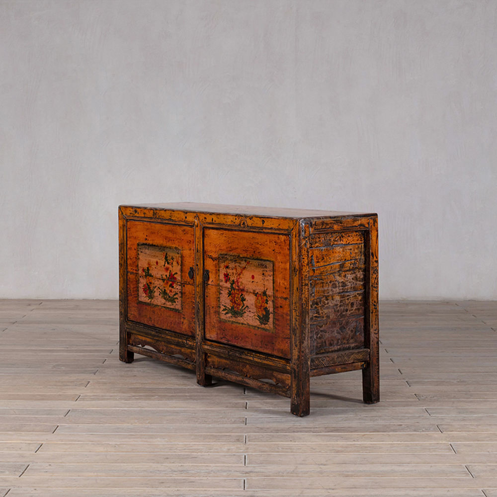 Hand-Painted Antique Wooden Credenza