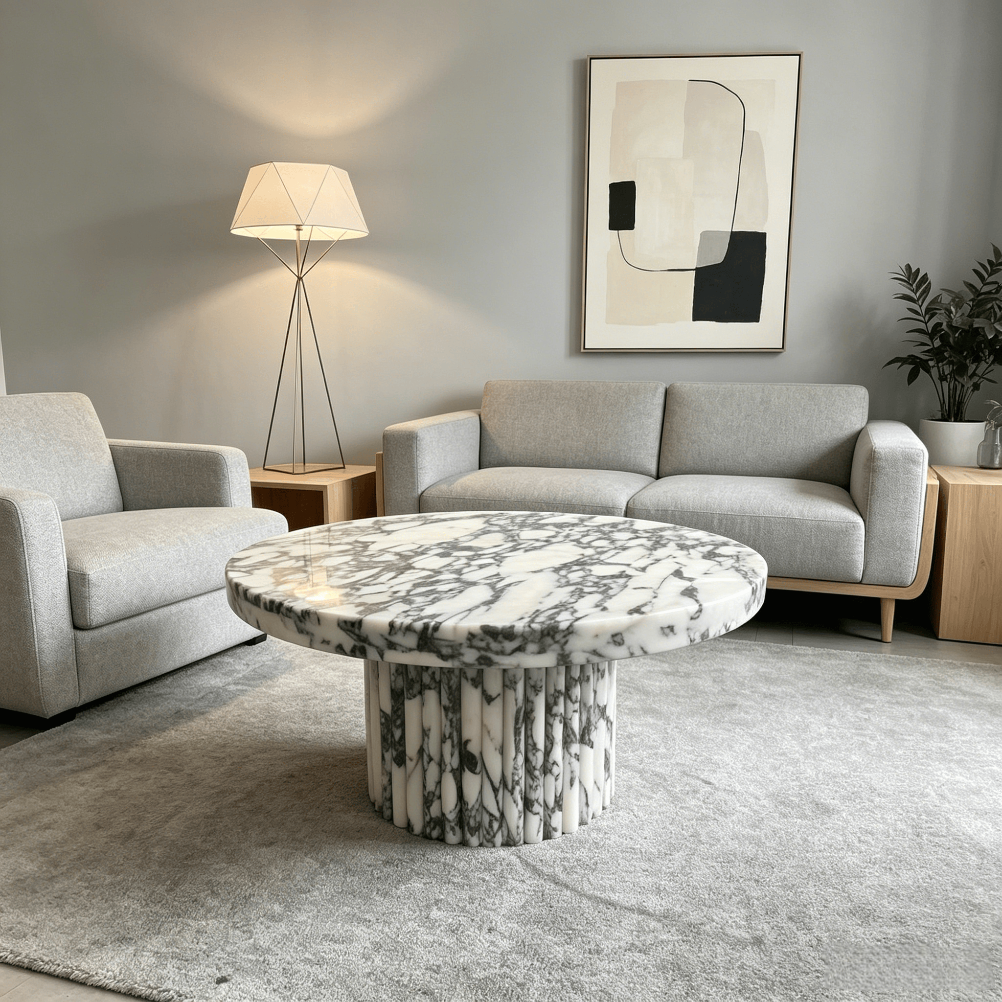 Fluted Marble Drum Coffee Table