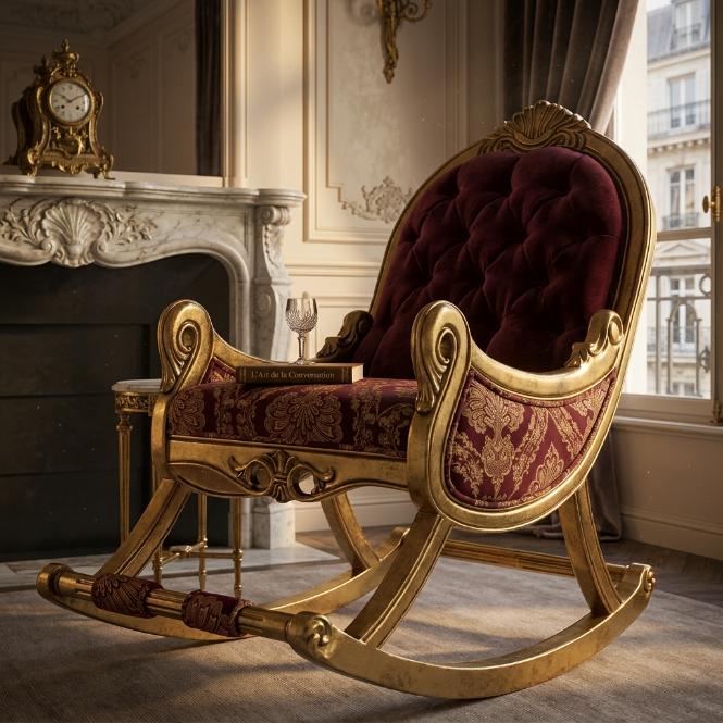 Baroque Gold Carved Rocking Chair Velvet Tufted French Rococo Accent Rocker