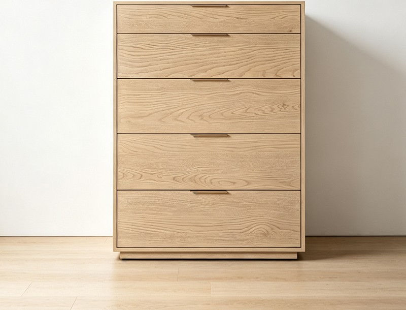 Plinth-Base Light Wood 5-Drawer Tall Dresser