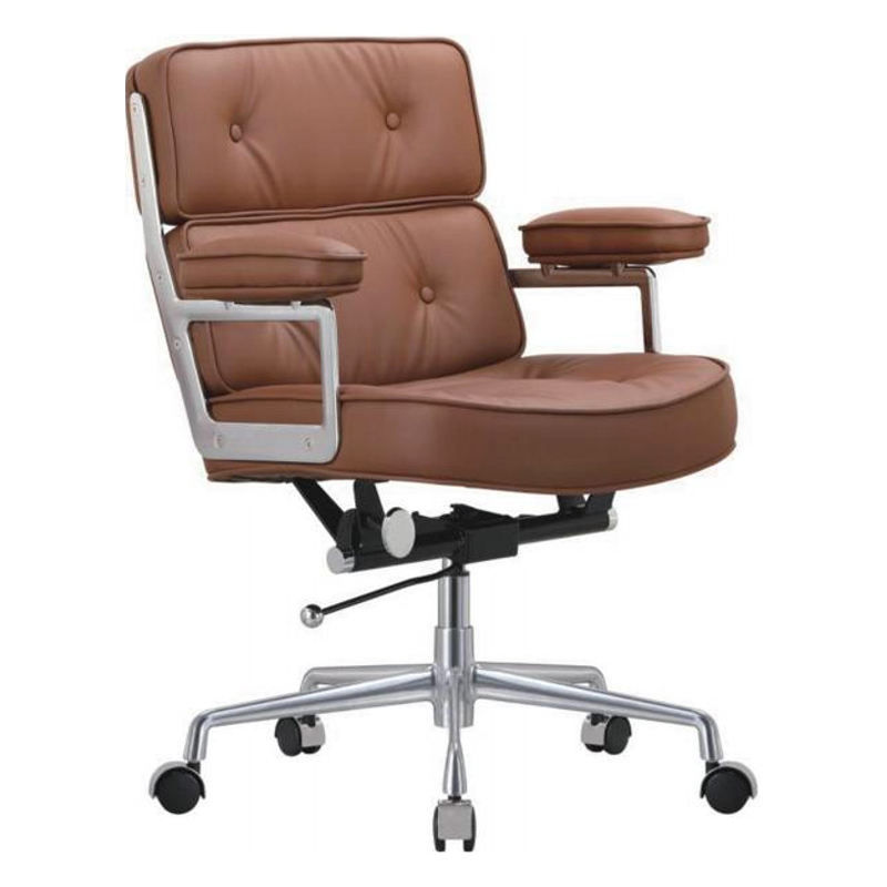Brown Leather Executive Office Chair, Adjustable Swivel Chair with Aluminum Base