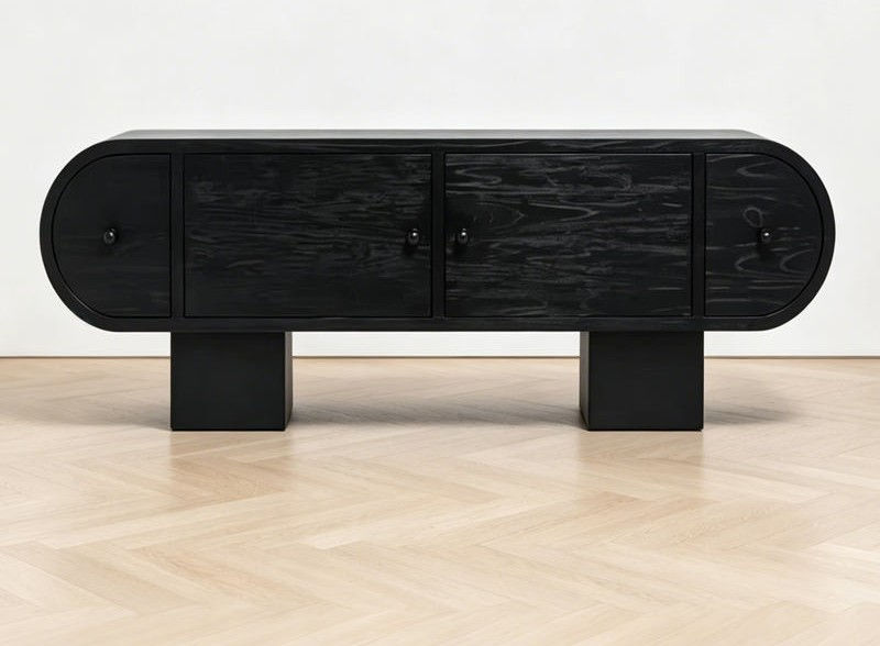 Curved-End Wooden TV Stand