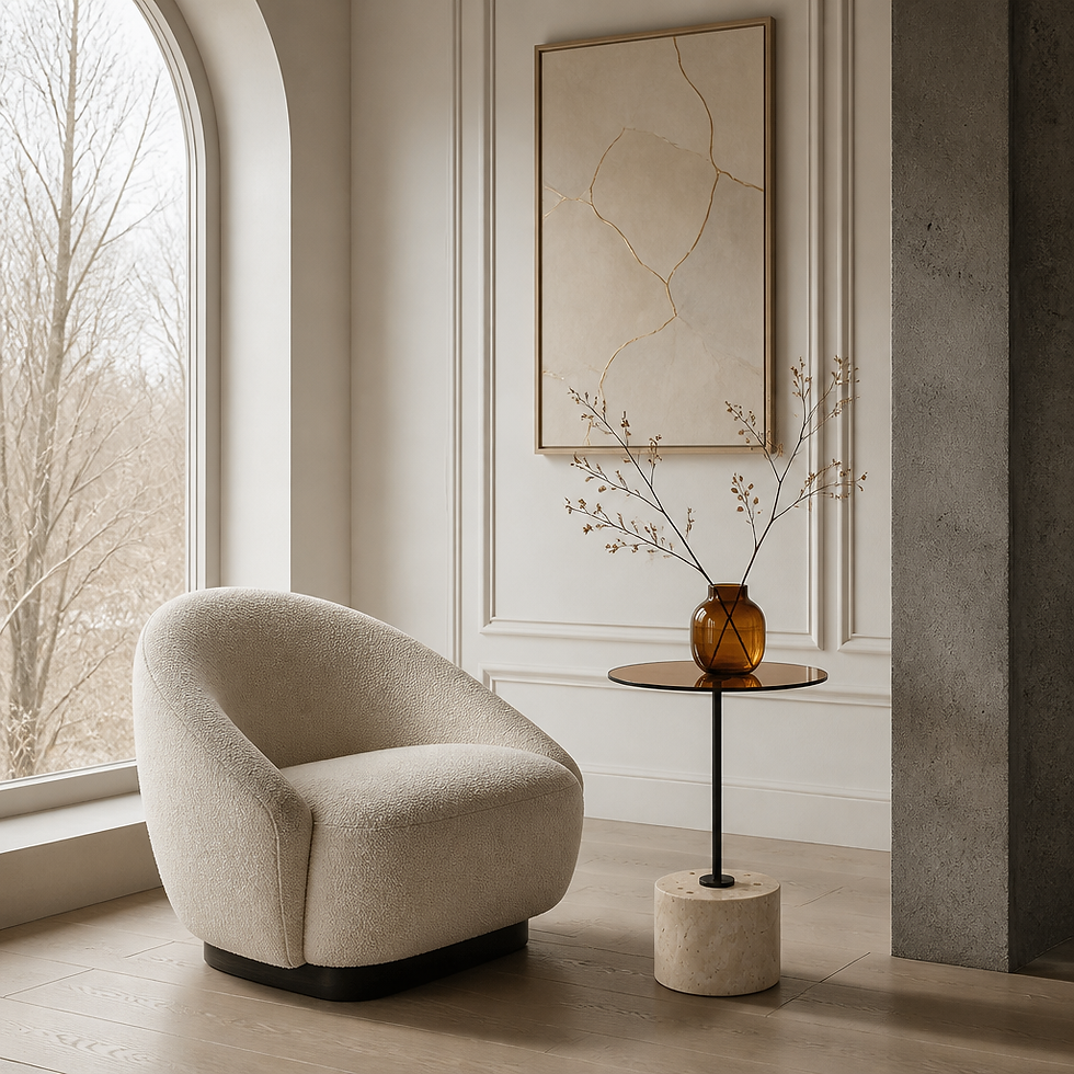 Thumbnail: Smoked Glass Top Travertine Pillar Accent Stand
