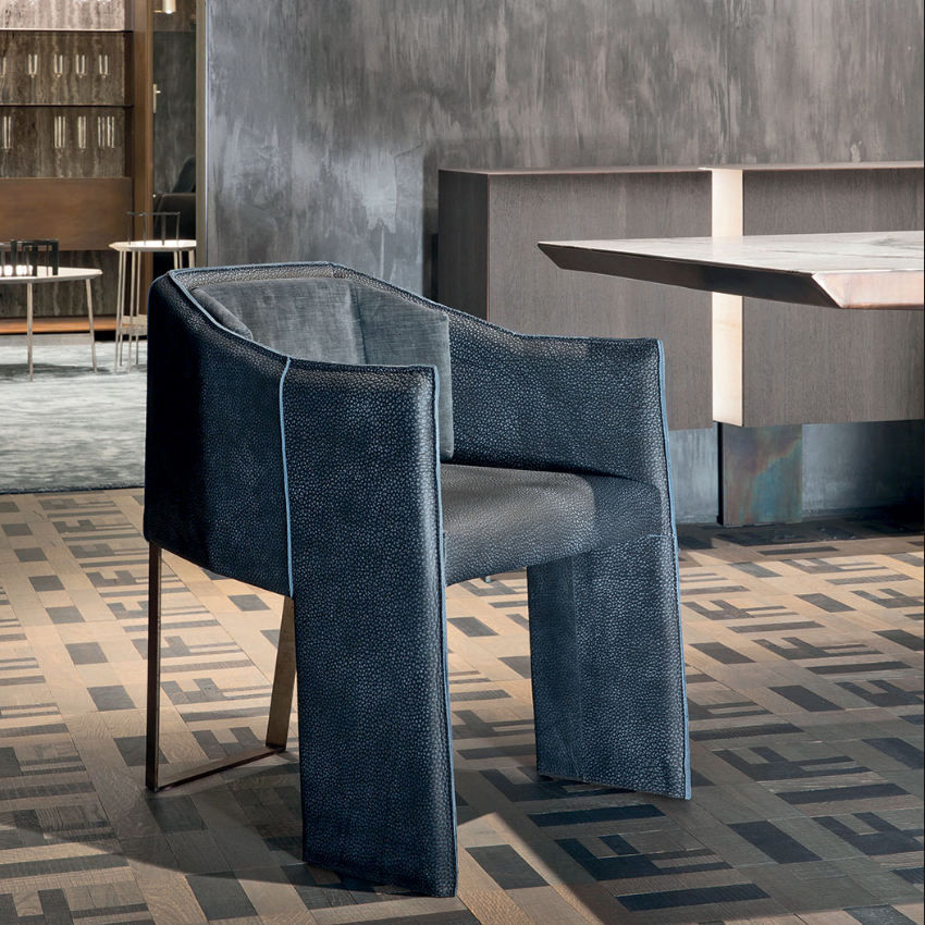 Navy Blue Upholstered Dining Chair, Modern Wood Frame Armchair