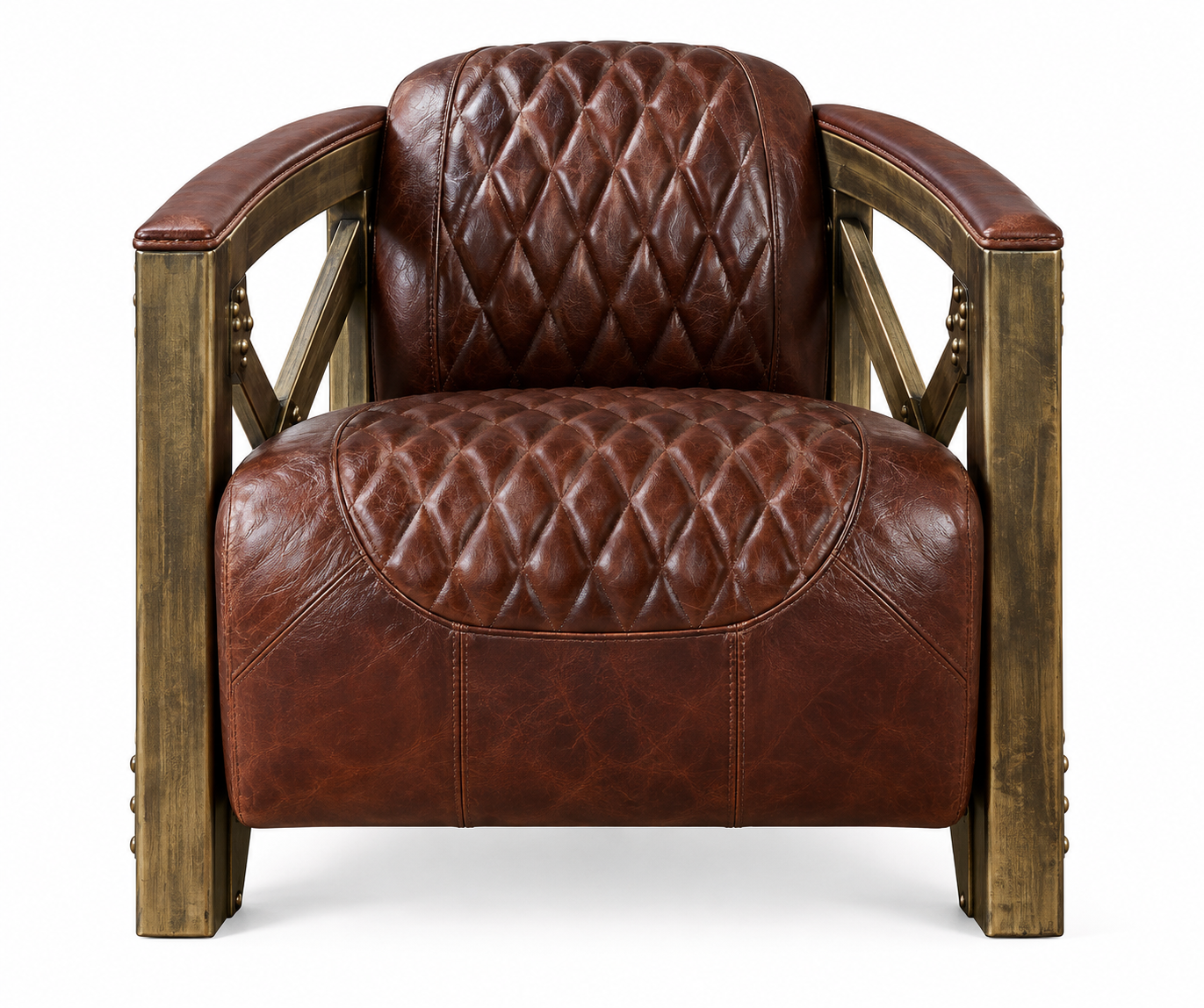 Industrial Leather Armchair with Metal Frame