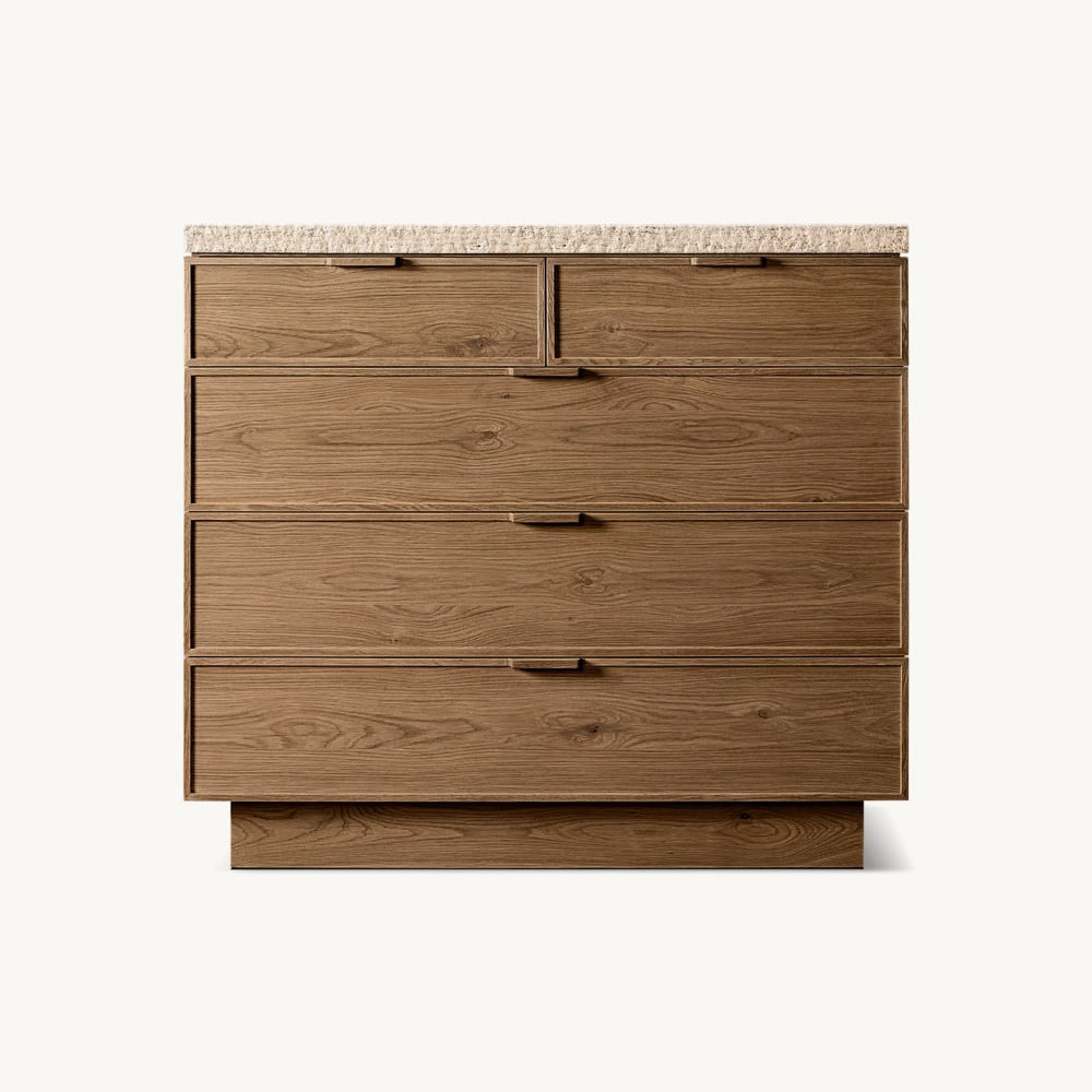 Wood 5 Drawer Dresser Stone Top Modern Bedroom Storage Chest Cabinet