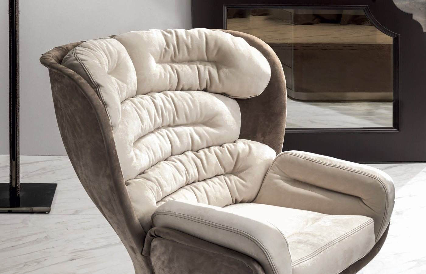 Cream Genuine Leather Accent Chair, High Back Modern Lounge Armchair