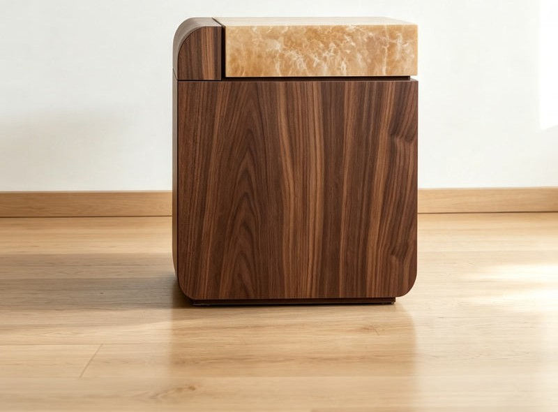 Modern Stone-Accent Wooden Nightstand