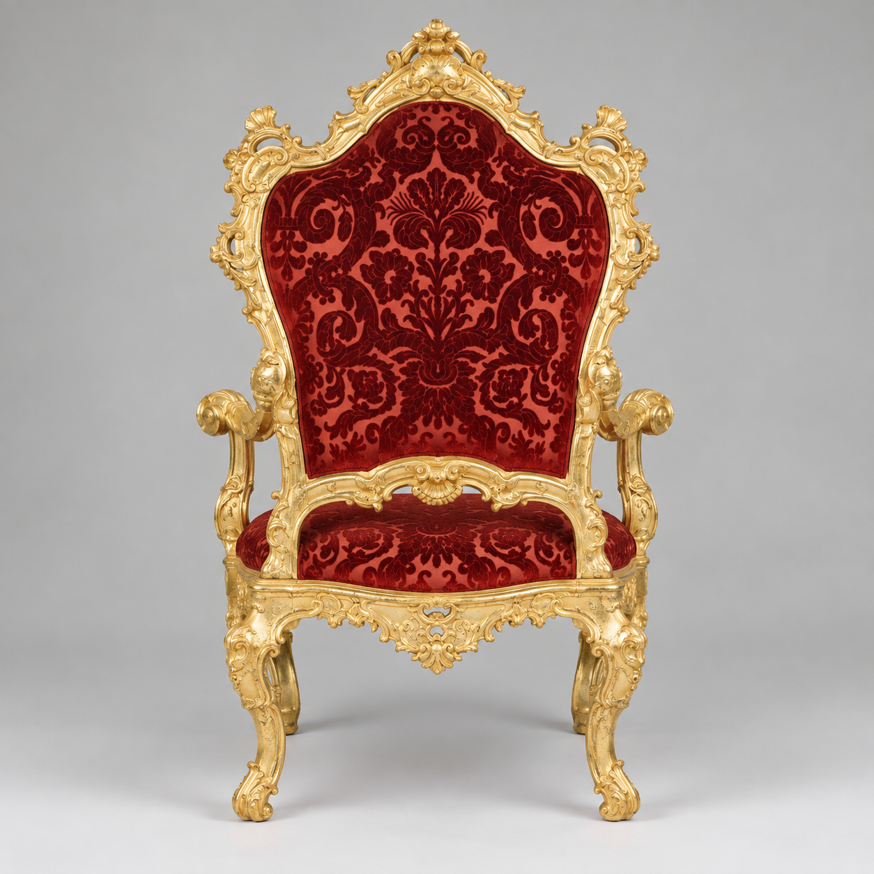 Gold Rococo Accent Chair Red Damask Velvet Armchair
