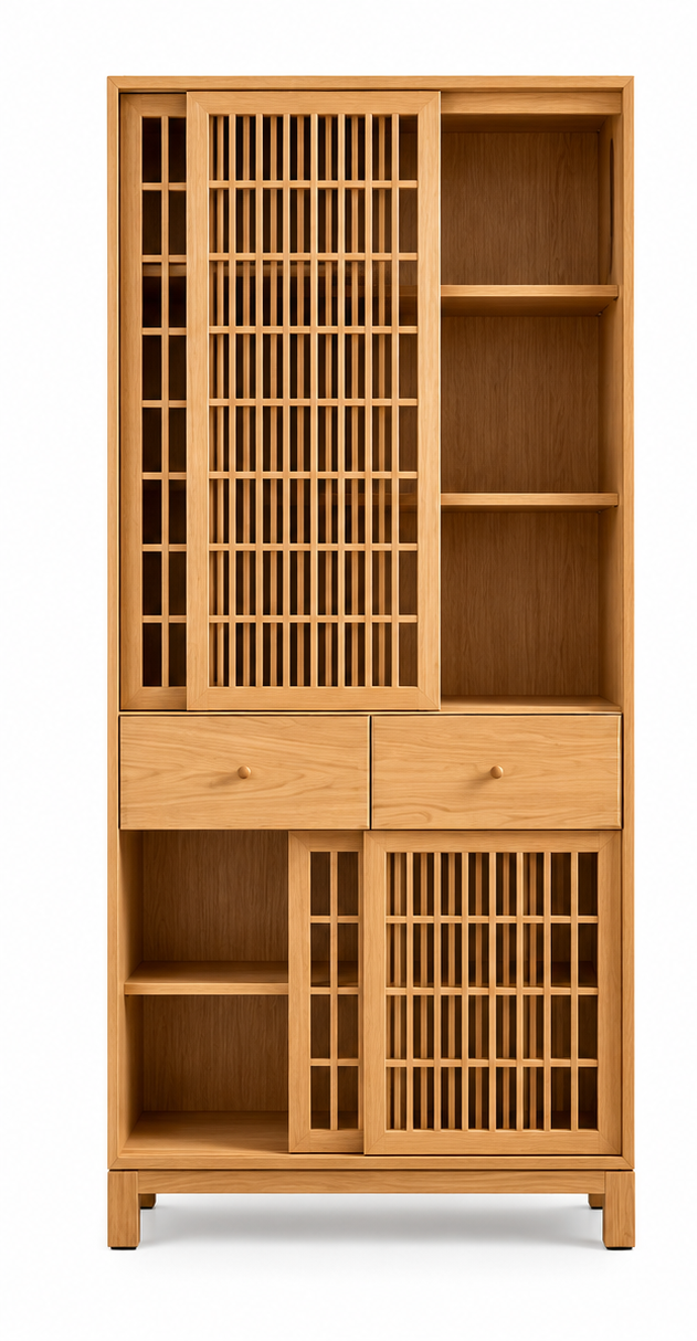 Lattice-Door Wooden Storage Cabinet
