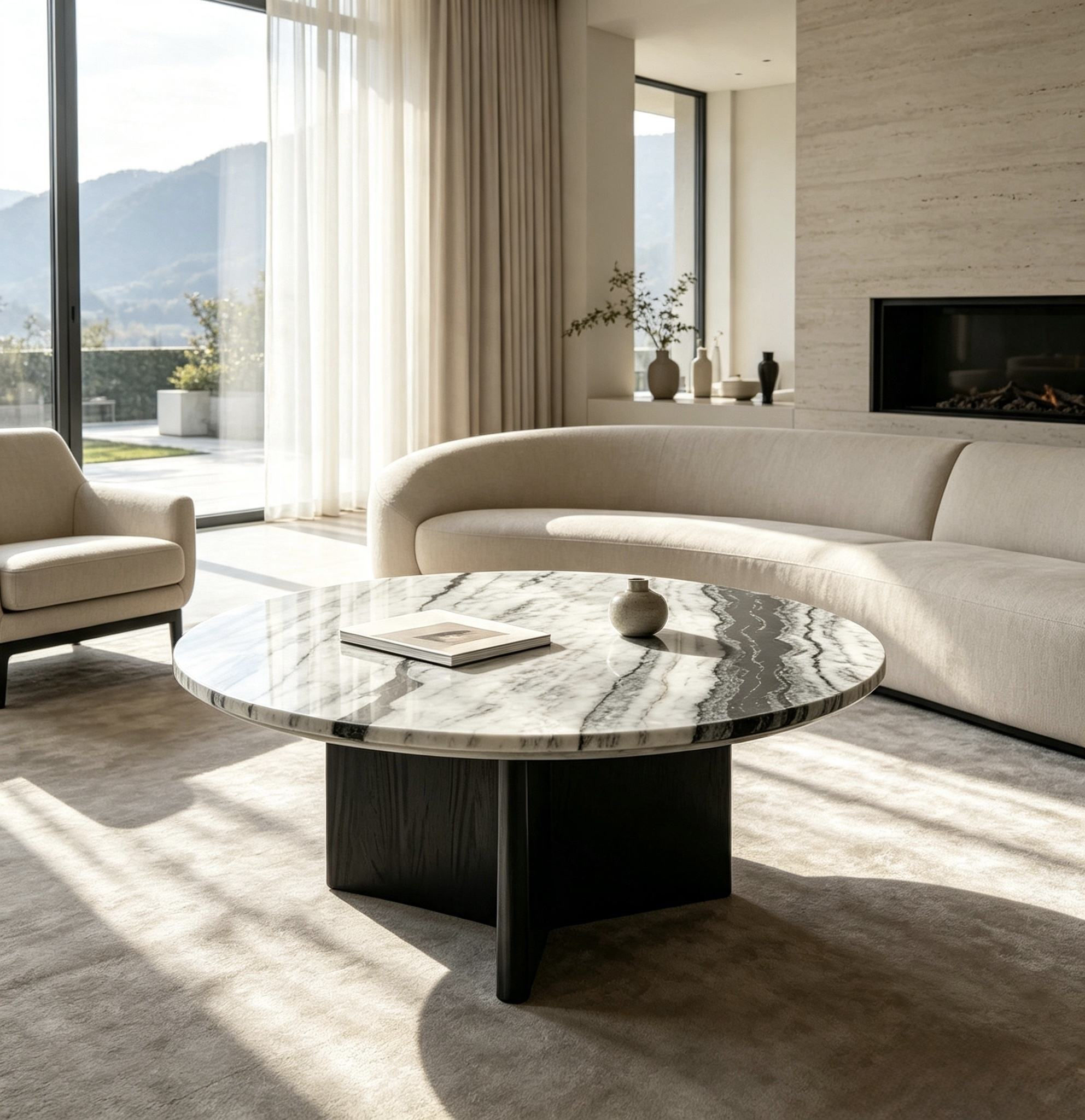 Modern Round Natural Marble Coffee Table