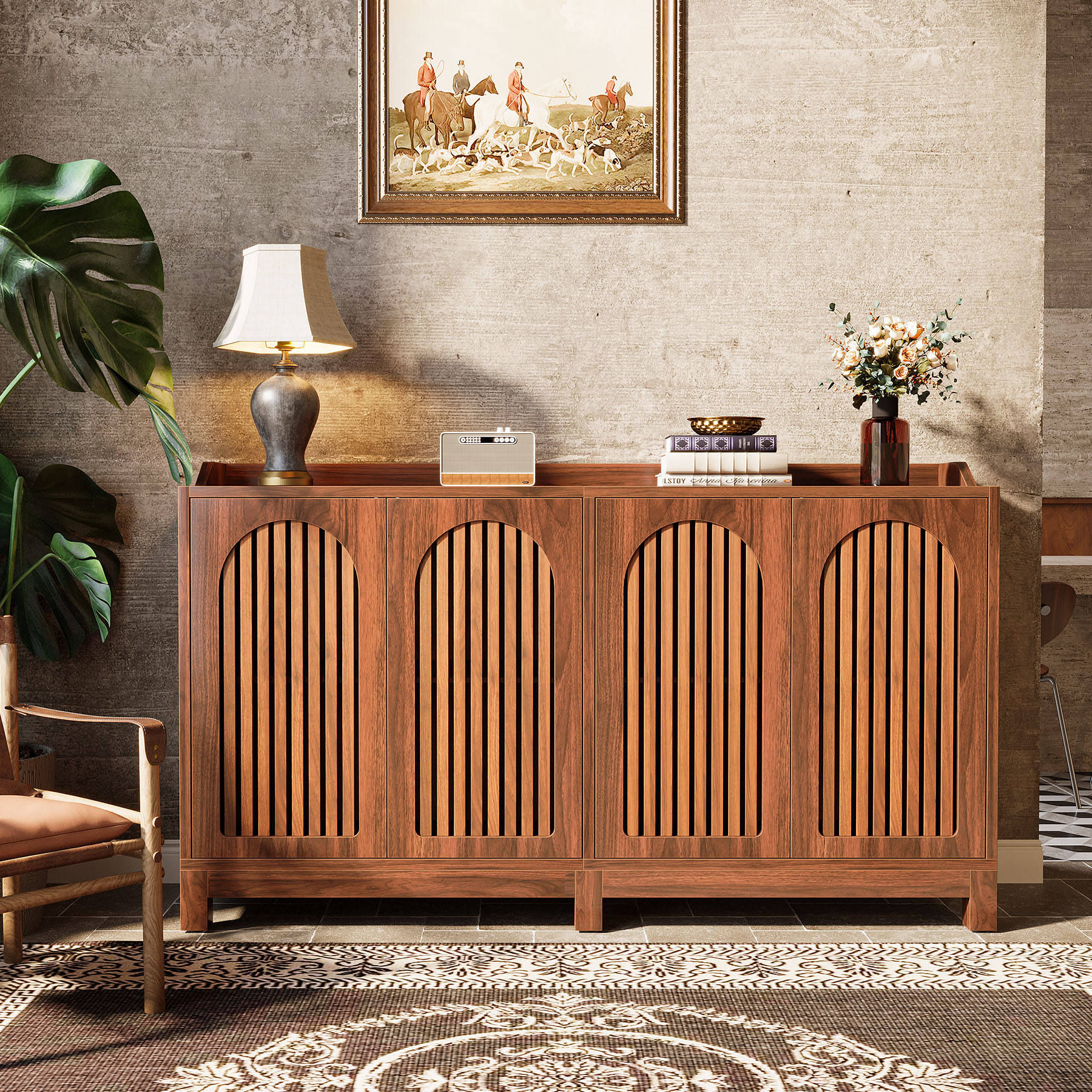Slat Arch Wood Credenza