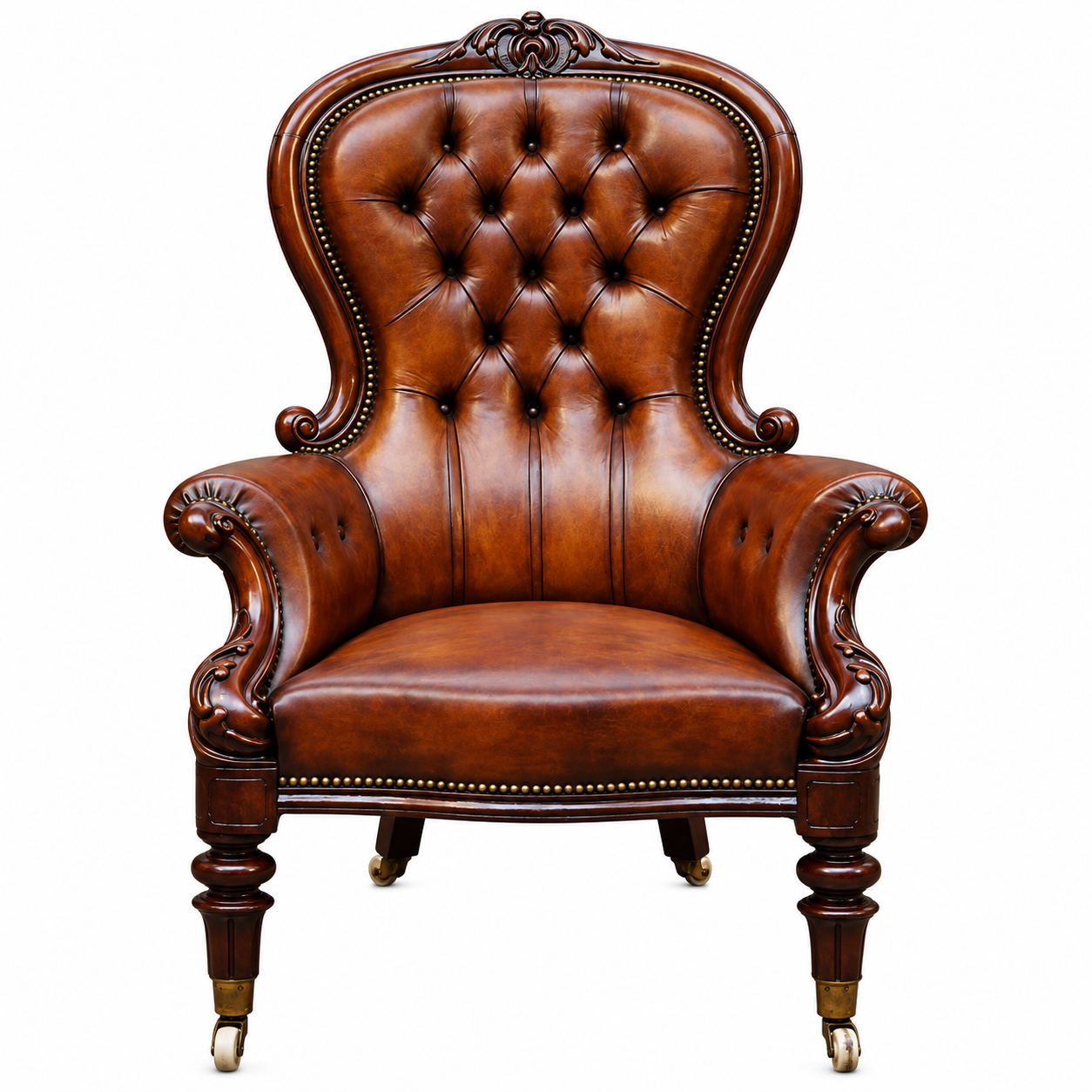 Vintage Tufted Leather Accent Chair High Back Armchair