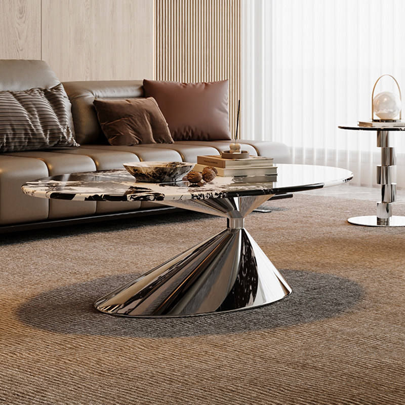 Italian Minimalist Oval Marble UFO Coffee Table