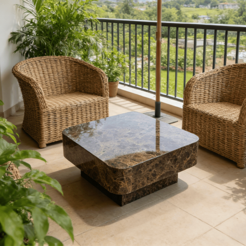 Dark Brown Marble Block Coffee Table