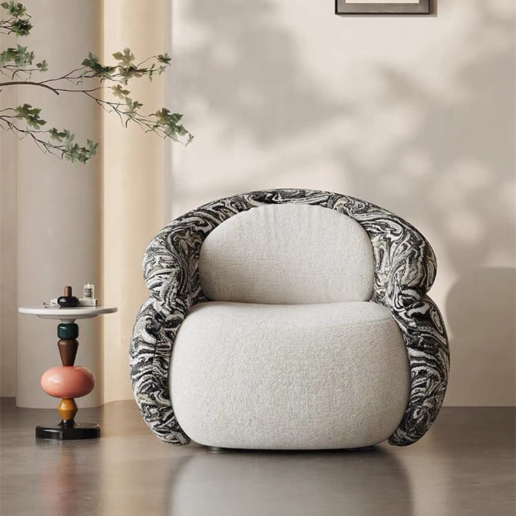 Modern Swirl Patterned Velvet Barrel Accent Armchair