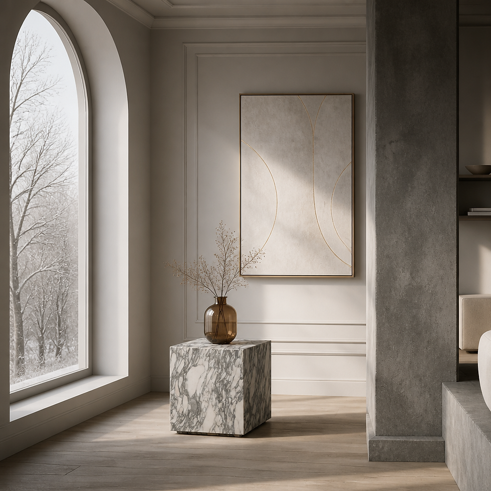 Thumbnail: Italian Luxury Arabescato White Marble Plinth Table