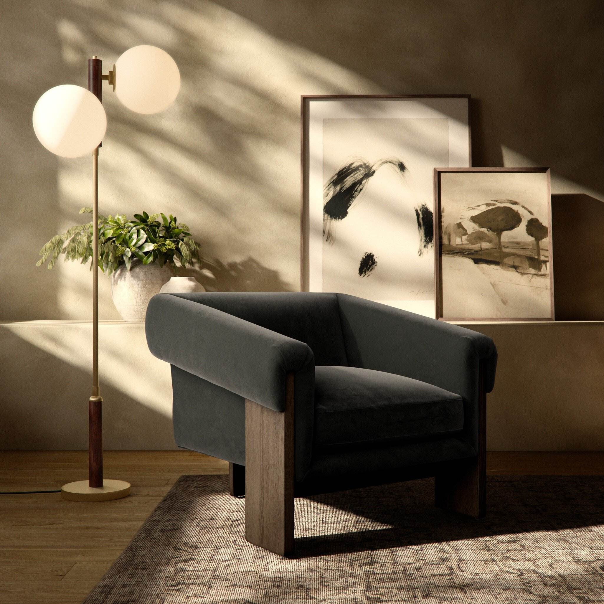 Dark Green Velvet Accent Chair, Solid Wood Frame Lounge Armchair