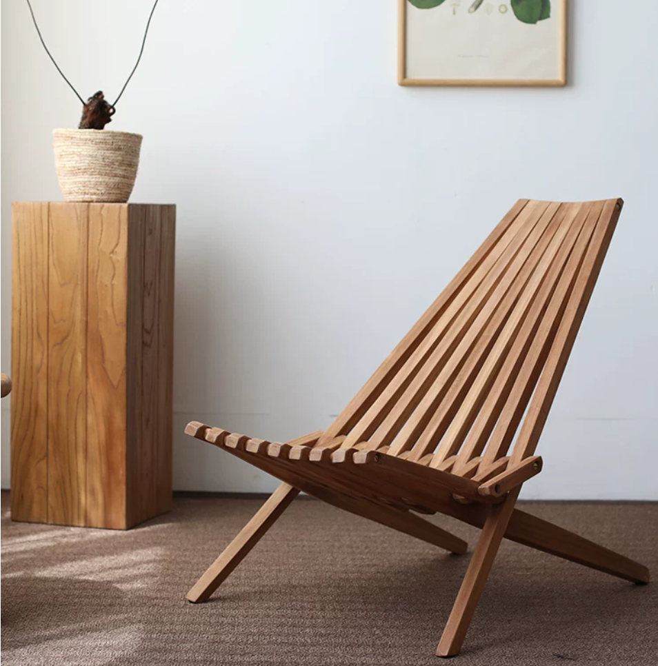 Solid Acacia Wood Portable Foldable Recliner Accent Chair