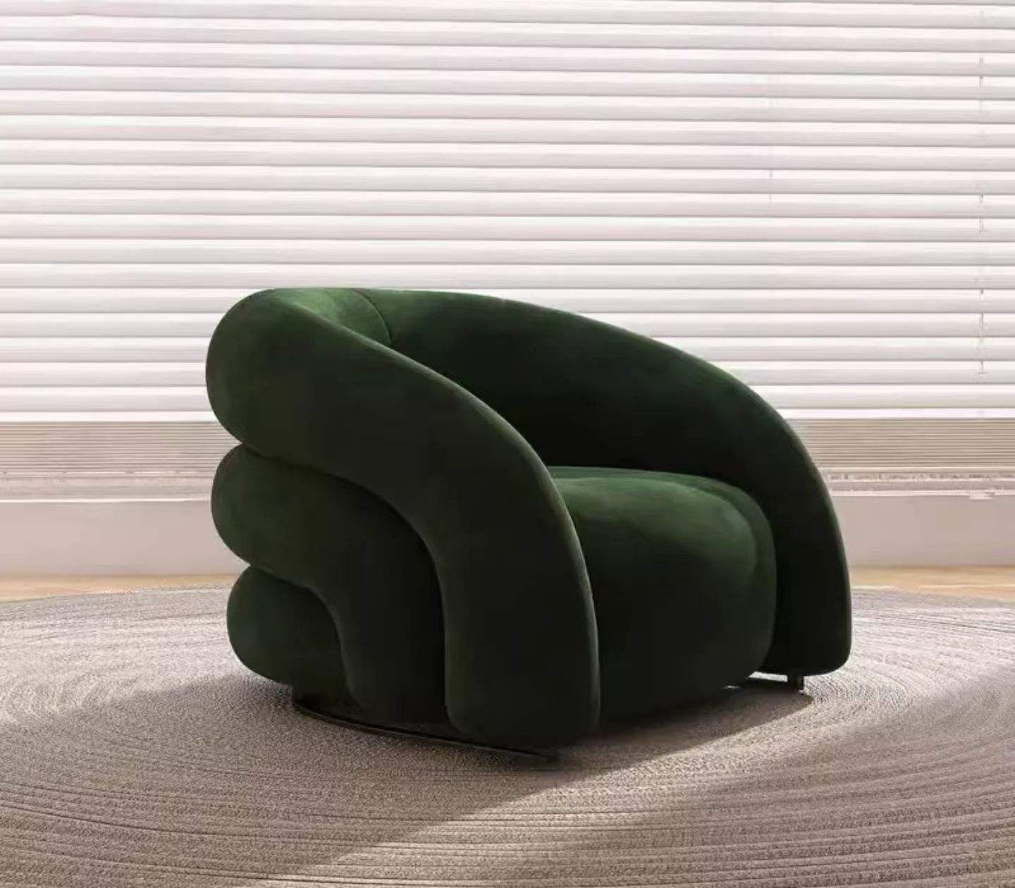 Dark Green Velvet Accent Chair with Curved Back and Sculptural Side Panels