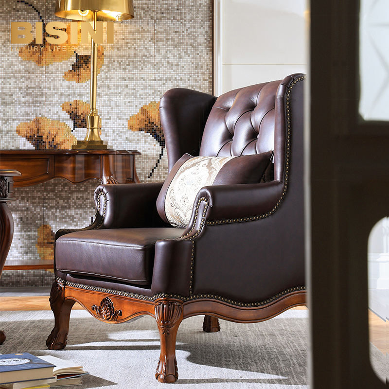 Carved Wood Trim Tufted Single Sofa