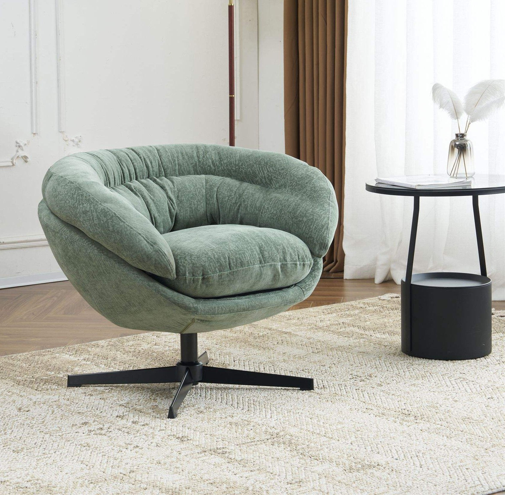 Chenille Swivel Accent Chair with Removable Cushion