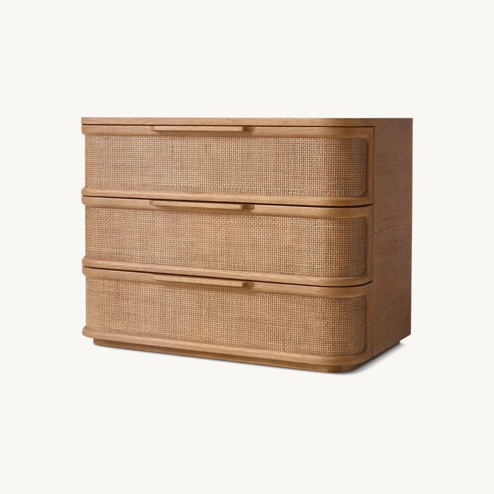 Rattan Nightstand Woven Cane Bedside Table 3 Drawer Accent End Table