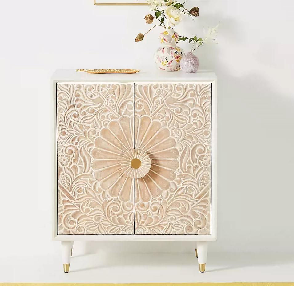 Carved Floral Accent Cabinet