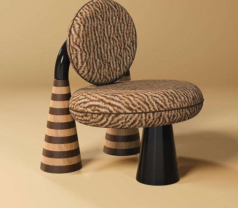Zebra Print Accent Chair with Round Back, Solid Wood Frame and Pedestal Base