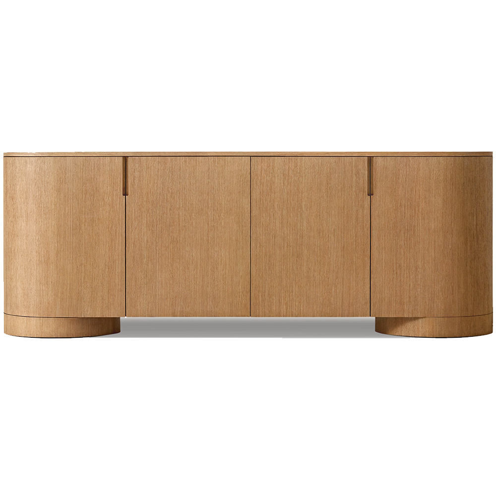 Modern Oak Sideboard Credenza Curved Wood Buffet Storage Cabinet