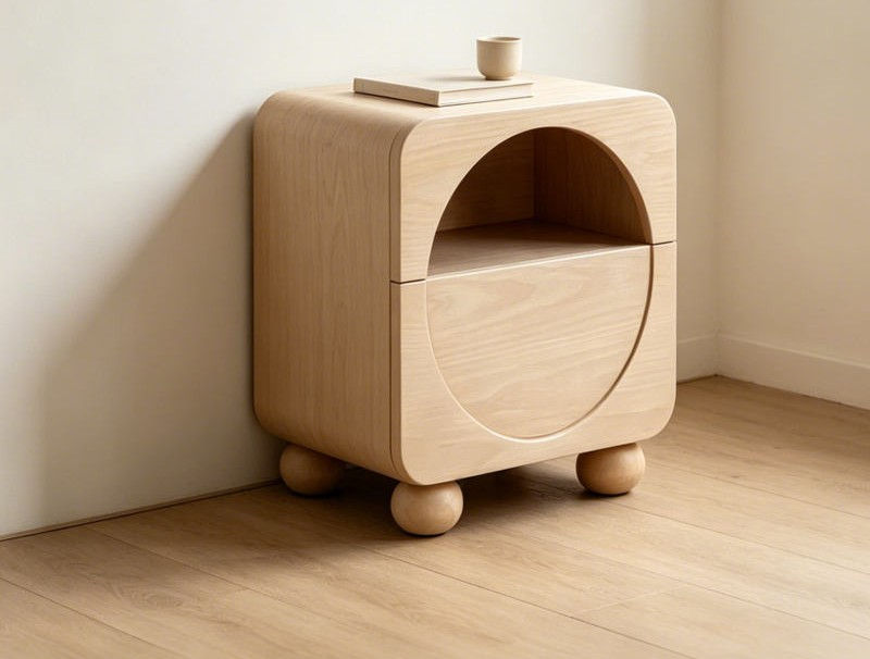 Spherical-Foot Single-Drawer Wooden Nightstand