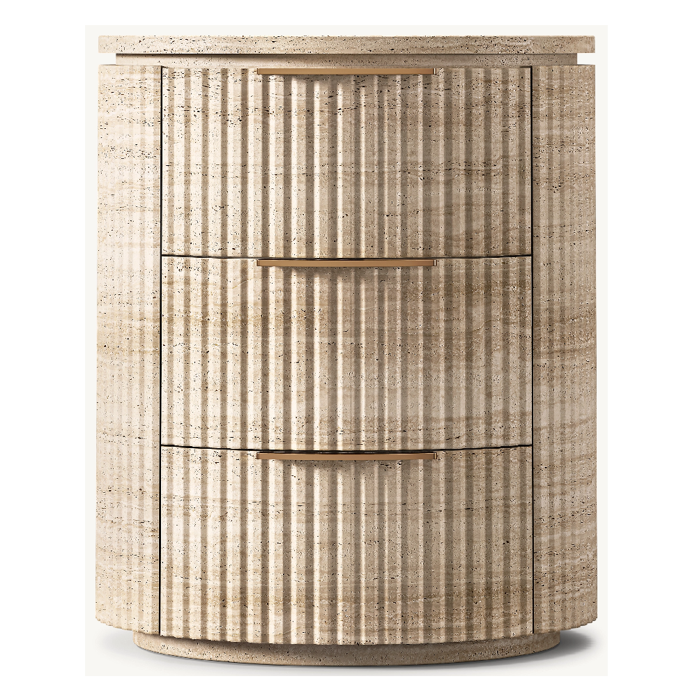 Travertine Fluted Storage Nightstand